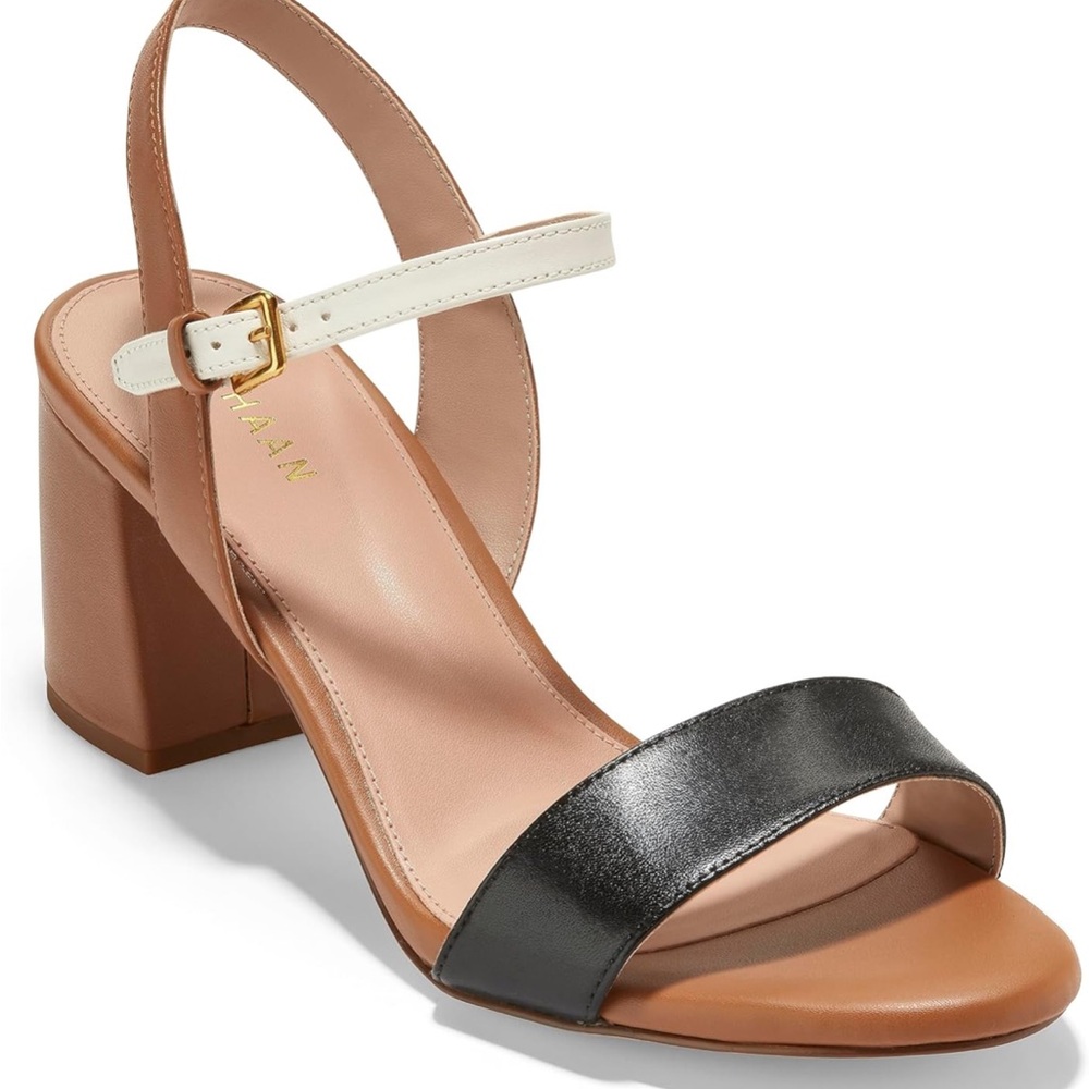 Cole Haan Black, White & Tan Block Heel Sandals